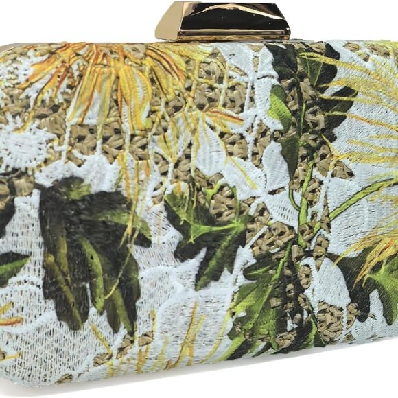 Handbags - Women's Straw Clutch Purse Summer Beach Evening Bag Crossbody Lace Floral